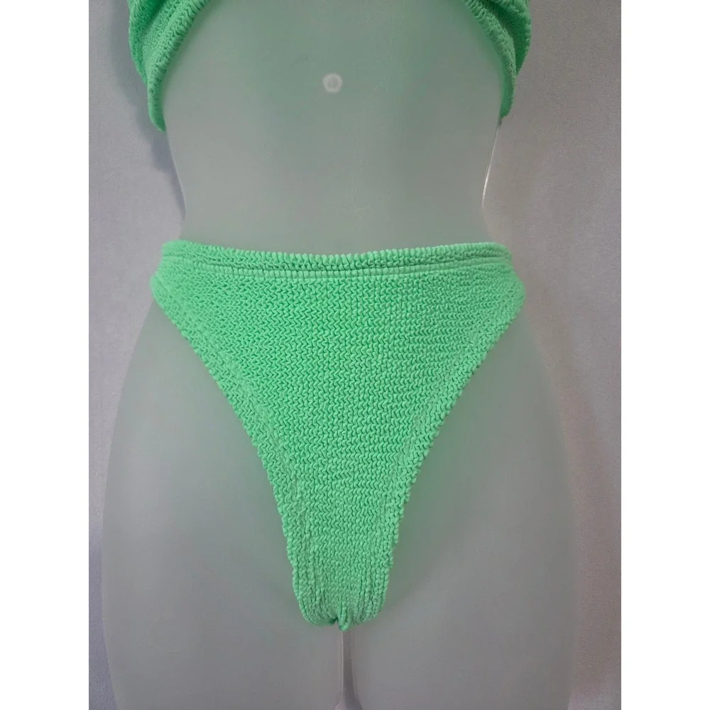 Hunza G Xandra Juno Crinkle Bikini Set One Size Neon Green Two Piece Swimsuit